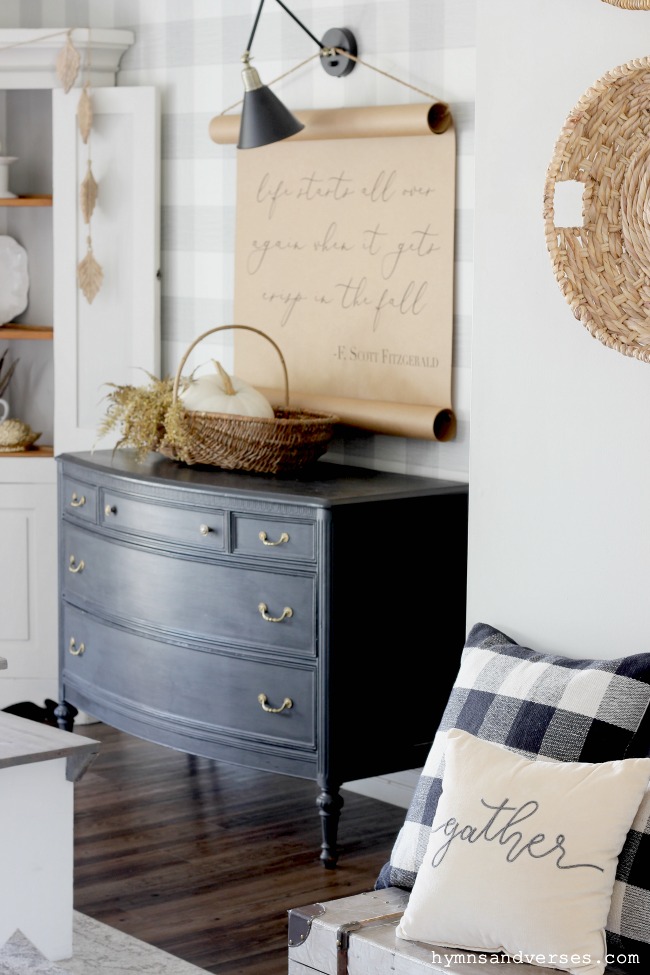 Vintage Black Dresser Decorated for Fall - Hymns and Verses