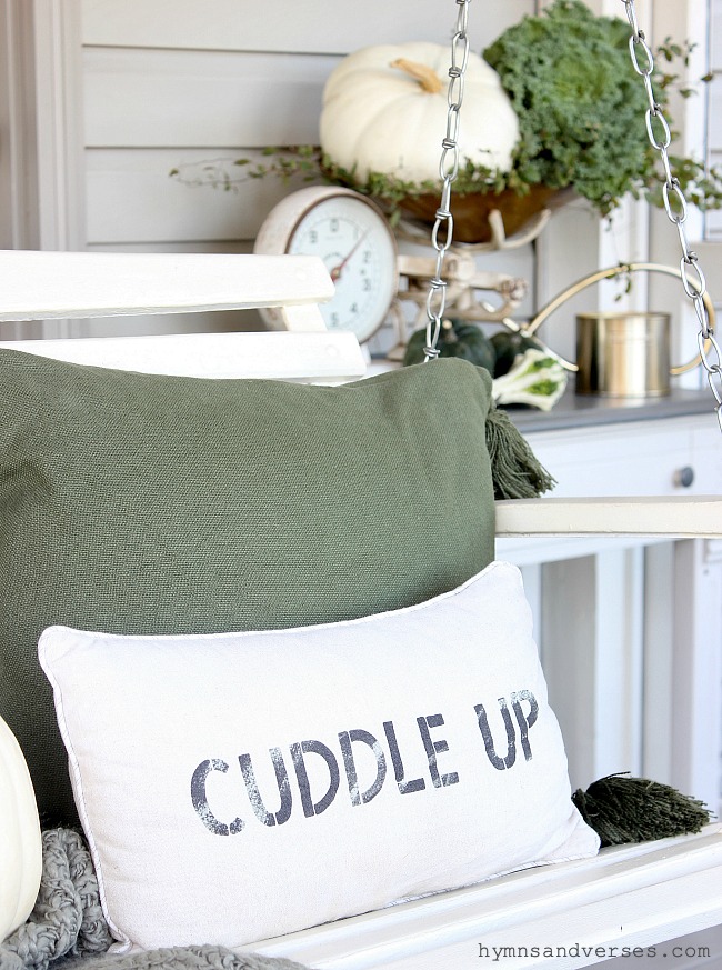 Porch Swing with "Cuddle Up" pillow