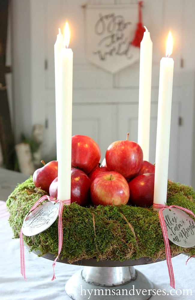 Advent Candle Wreath made of Moss and Apples