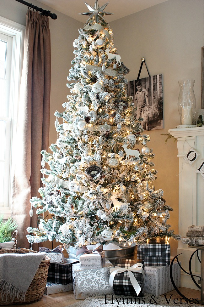 Silver and White Flocked Christmas Tree - Hymns and Verses Blog
