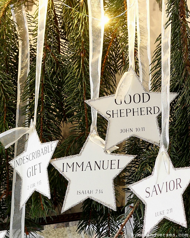 Christmas Star Ornaments with Names of Jesus - Hymns and Verses