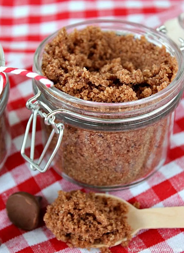 Jar of Homemade Chocolate Sugar Scrub for Gifting - Hymns and Verses