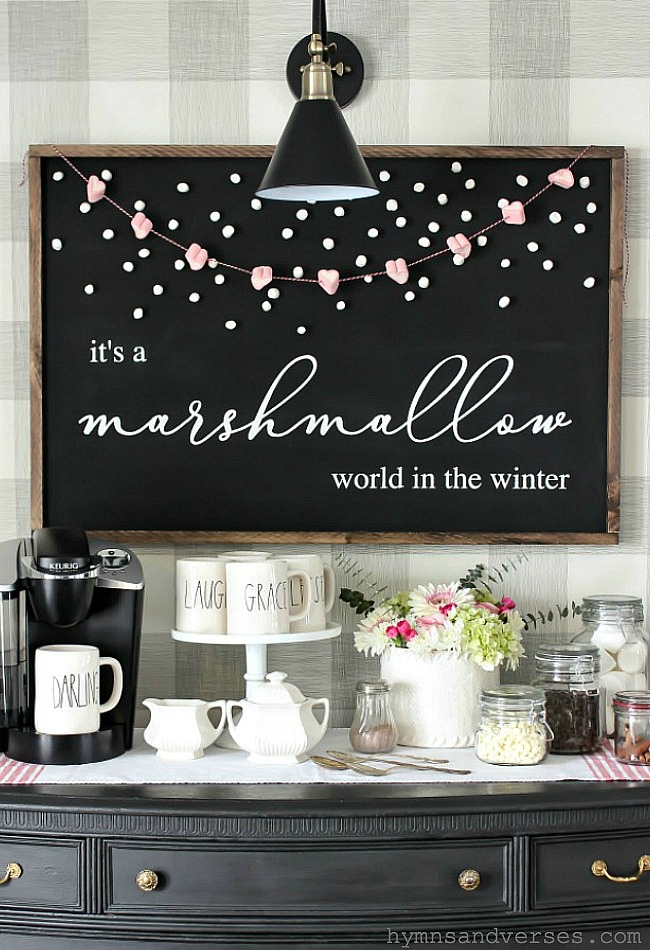 It's a Marshmallow World in the Winter Printable Sign and Hot Cocoa Bar for Valentine's Day - Hymns and Verses