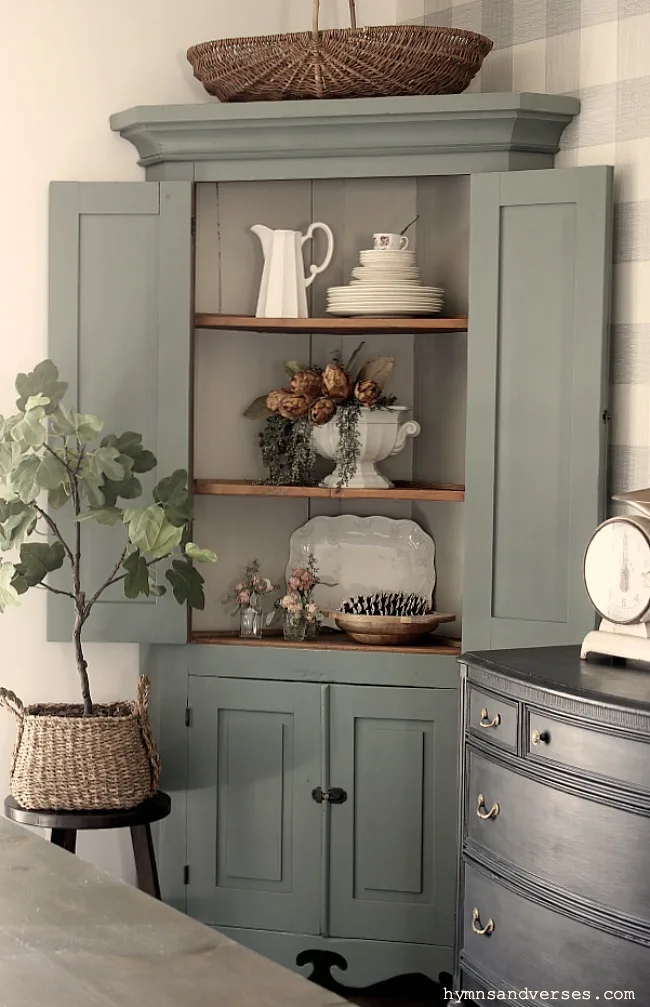 Green Antique Corner Cabinet