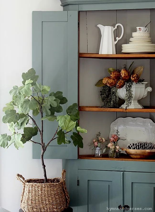 Primitive Corner Cabinet Painted Green - Hymns and Verses