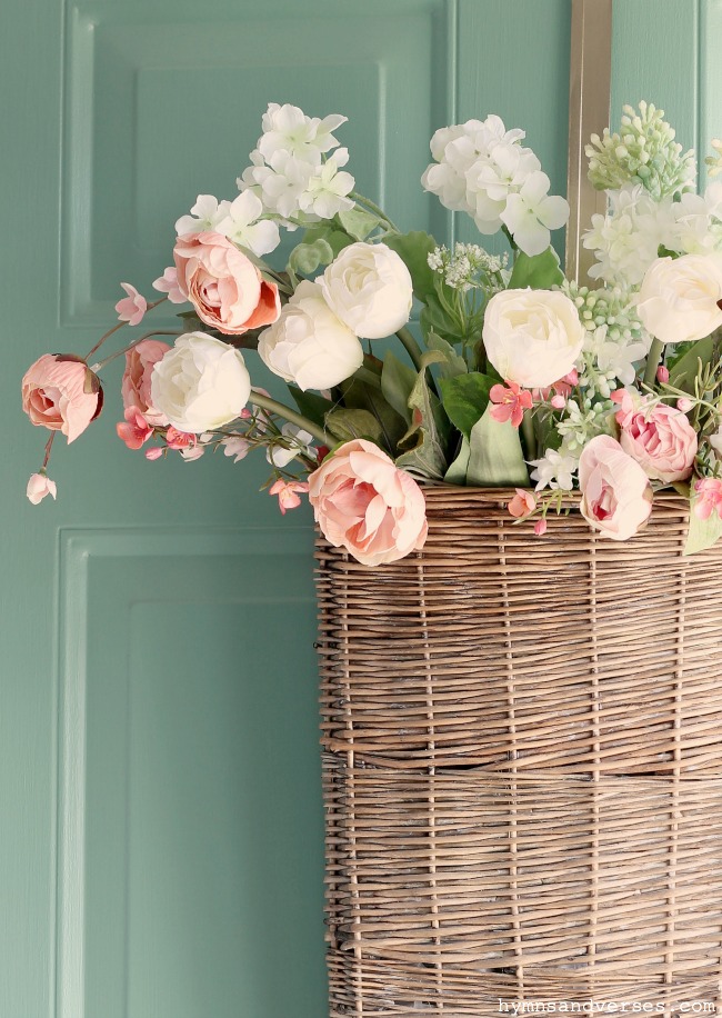 Fresh Cut Spring Flowers in a Door Basket - The Inspired Room