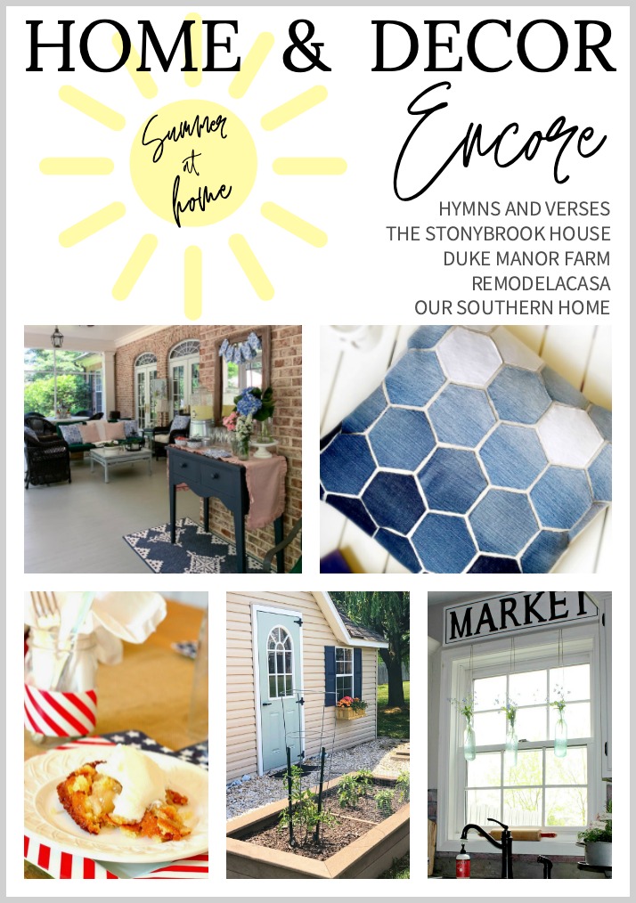 Summer at Home - Home and Decor Encore. Summertime projects for your home including a DIY pillow, hanging bottle vases, raised garden beds, a lemonade stand, and a recipe for apple cobbler.