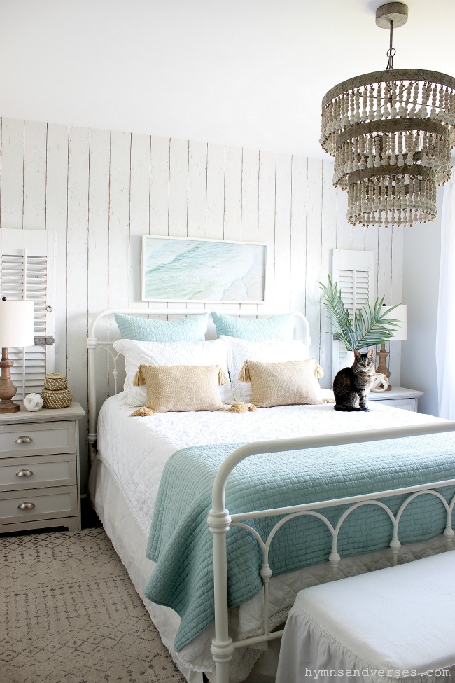 Coastal cottage style bedroom for summer - Hymns and Verses Blog