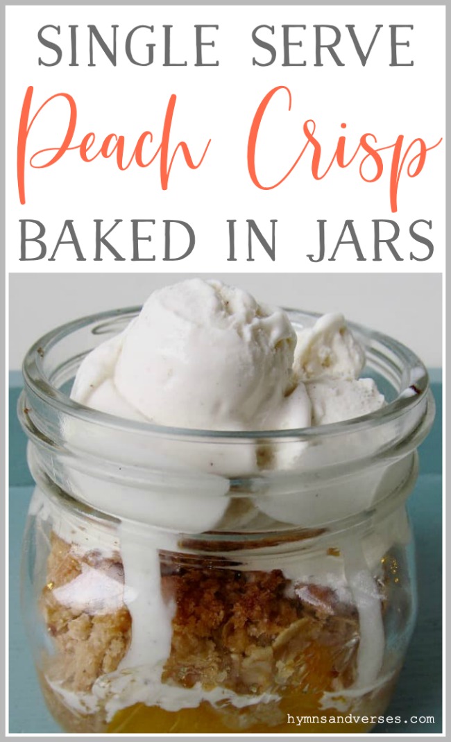 Single serve Peach Crisp baked in jars