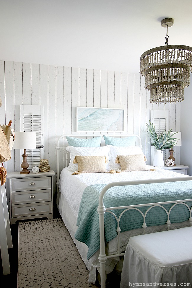 Coastal cottage style summer bedroom - Hymns and Verses Blog