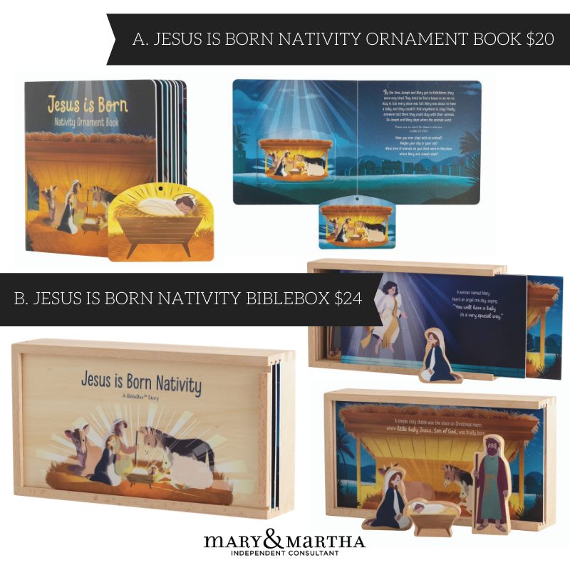 Mary and Martha Jesus is Born Ornament Book and Bible Box