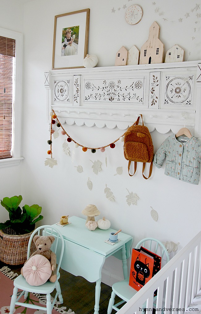 Shelf and Peg Rail in Nursery Decorated for Fall