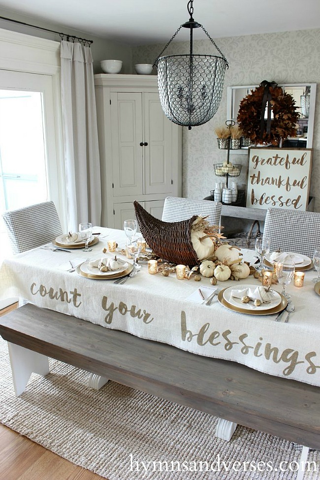 DIY Thanksgiving Tablecloth - Hymns and Verses