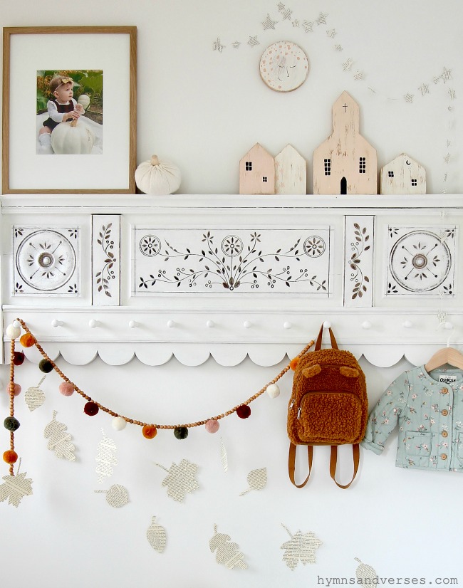 Shelf and Peg Rail in Nursery Decorated for Fall