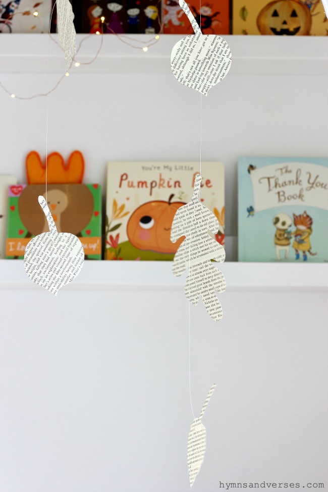 Book Page Fall Leaf Garland in Reading Nook