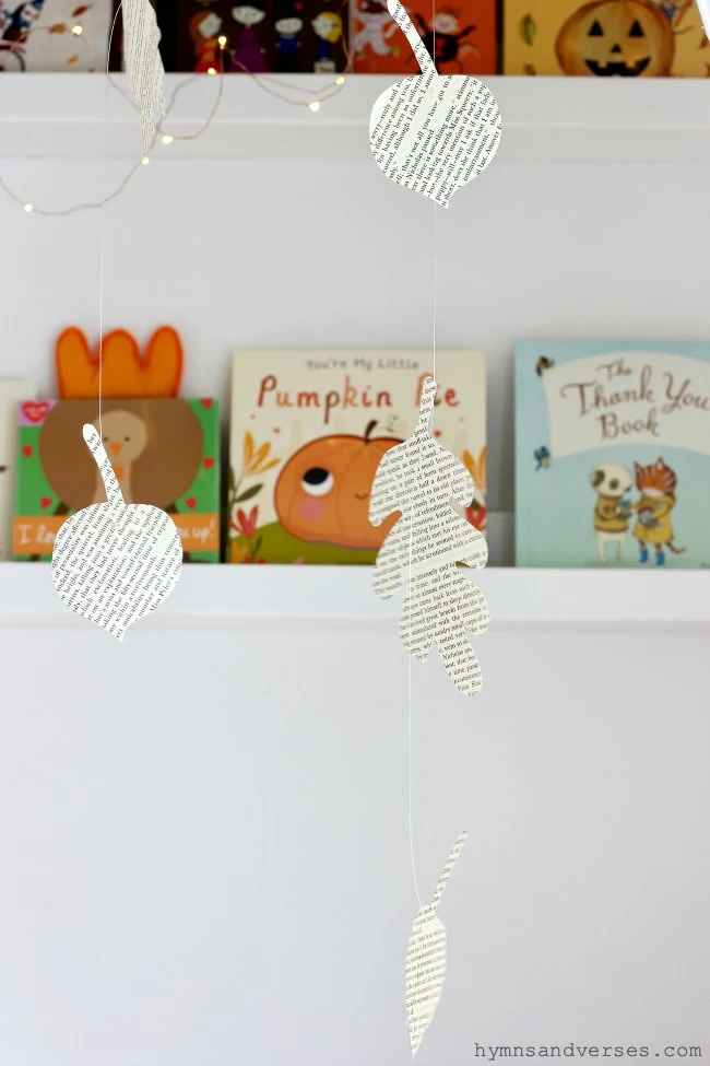 Book Page Fall Leaf Garland in Reading Nook