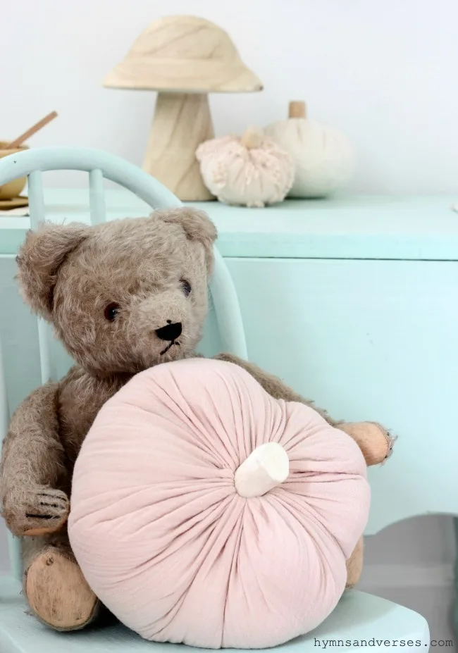 Vintage Teddy Bear with Stuffed Pumpkin for Fall Nursery