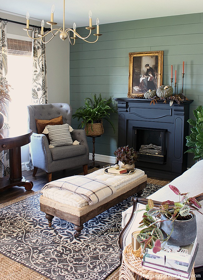 Fall Living Room Featuring Vintage Decor and Artwork