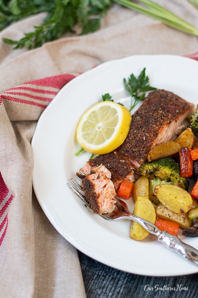 Sheet Pan Roasted Salmon and Veggies - Our Southern Home