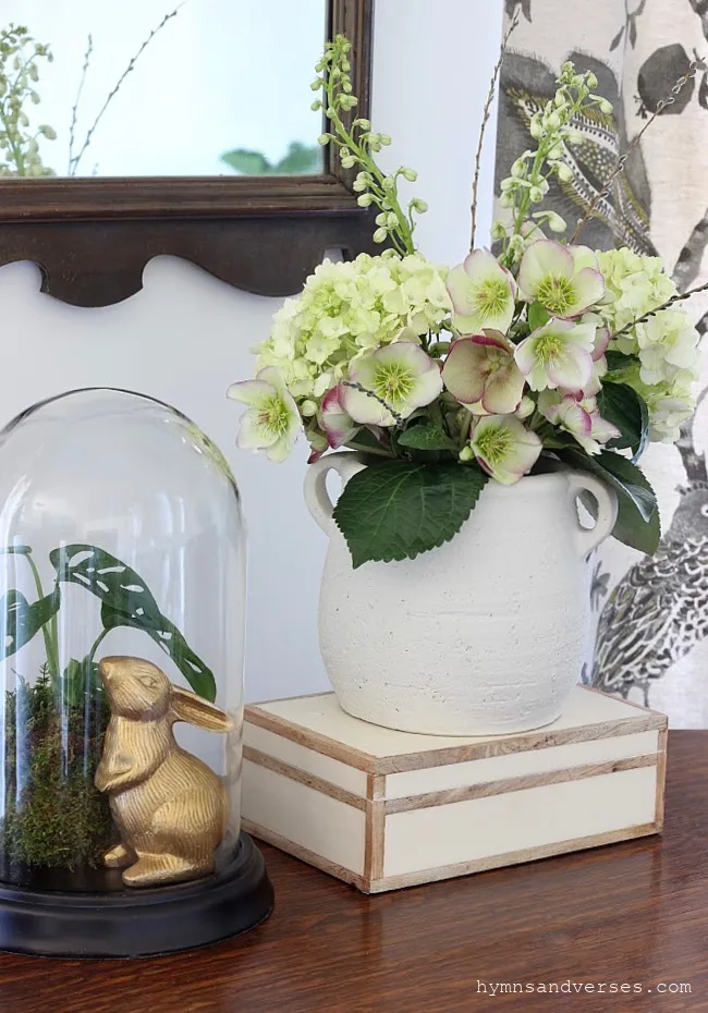 Spring hellebore and hydrangea arrangement