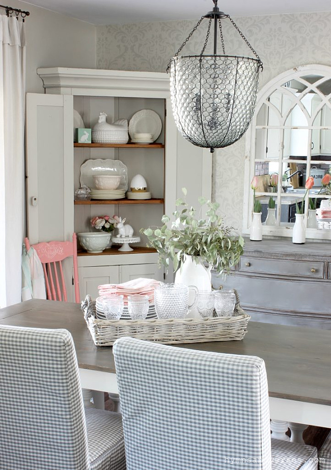 Gray and Pink Dining Room for Spring