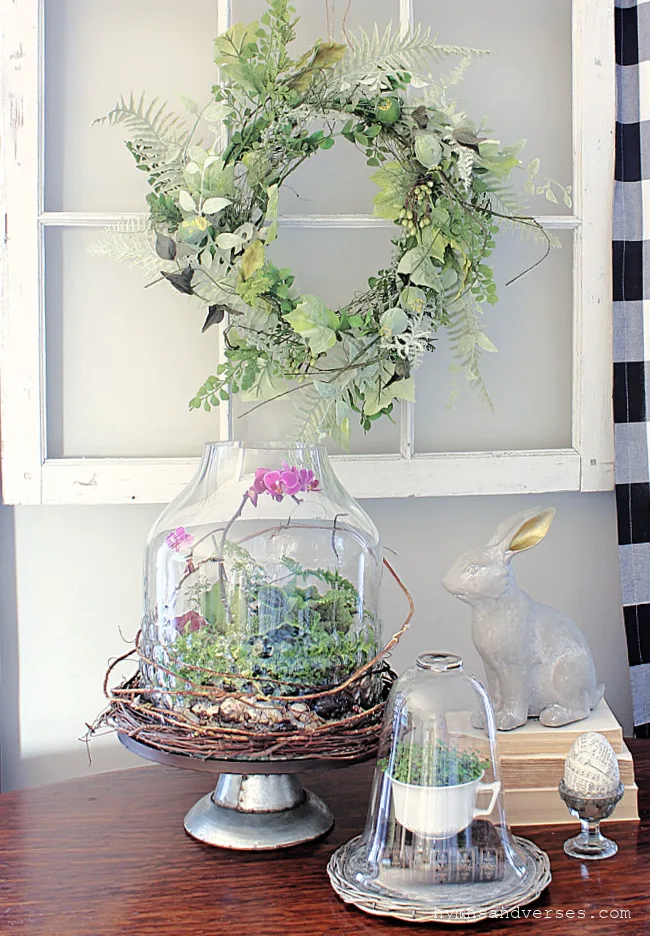 Spring Vignette with Mini Orchid Terrarium