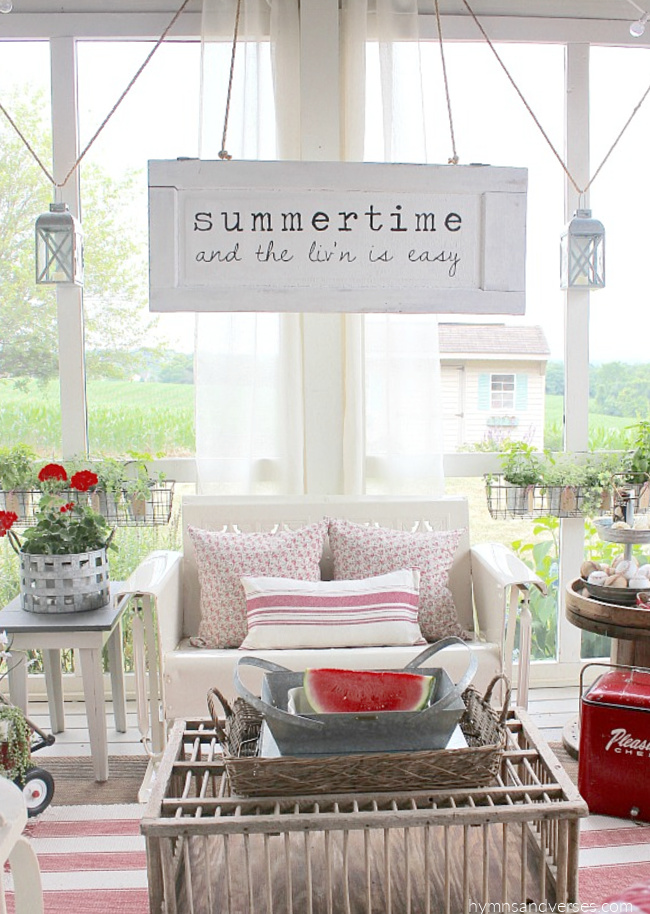 Summer Porch with Sign "Summertime and the Livin is Easy"