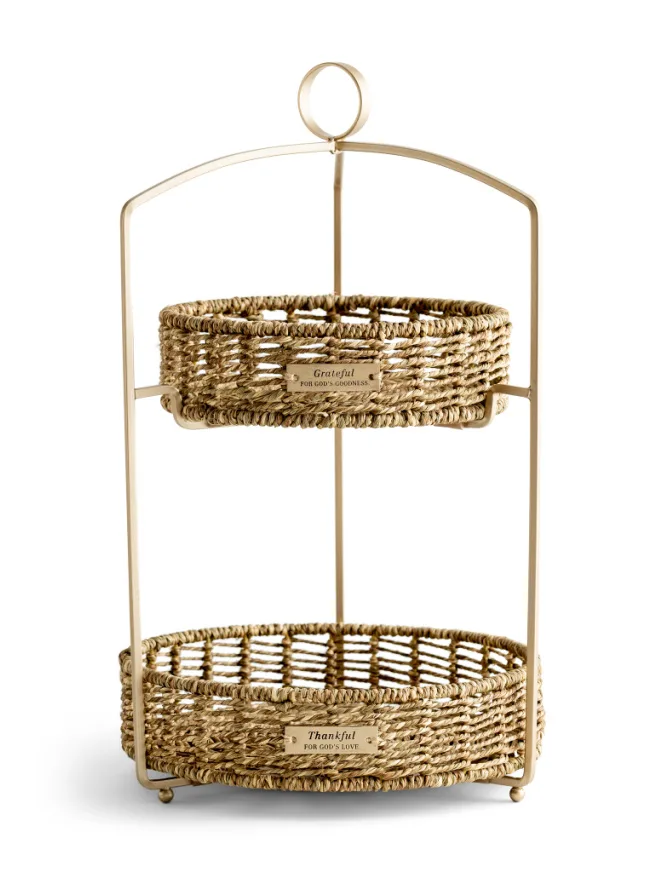 Mary and Martha Grateful and Thankful Tiered Tray Baskets