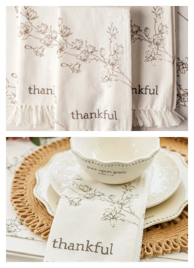 Mary and Martha Thankful Fringe Napkins