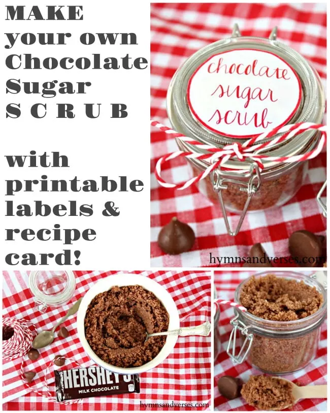 Chocolate Sugar Scrub DIY and Christmas Printable Tags for Gifting by Hymns and Verses