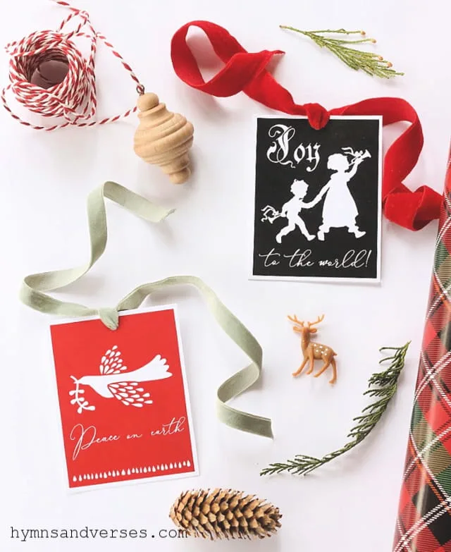 Joy to the World and Peace on Earth Printable Christmas Gift Tags from Hymns and Verses