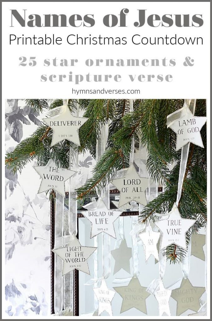 Names of Jesus Printable Christmas Countdown with 25 Star Ornaments and Scripture Verse