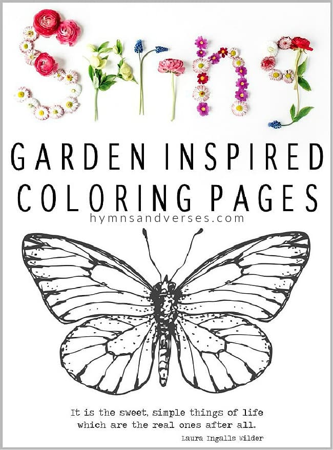 Spring Garden Inspired Coloring Pages graphic with Butterfly.