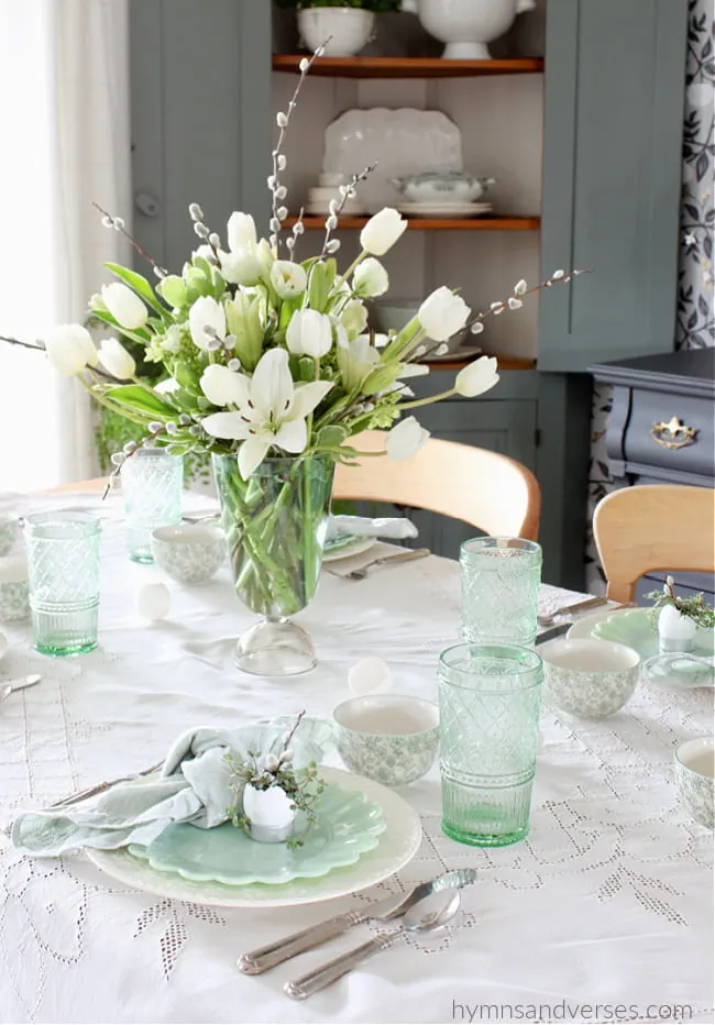 Green and White Easter Table