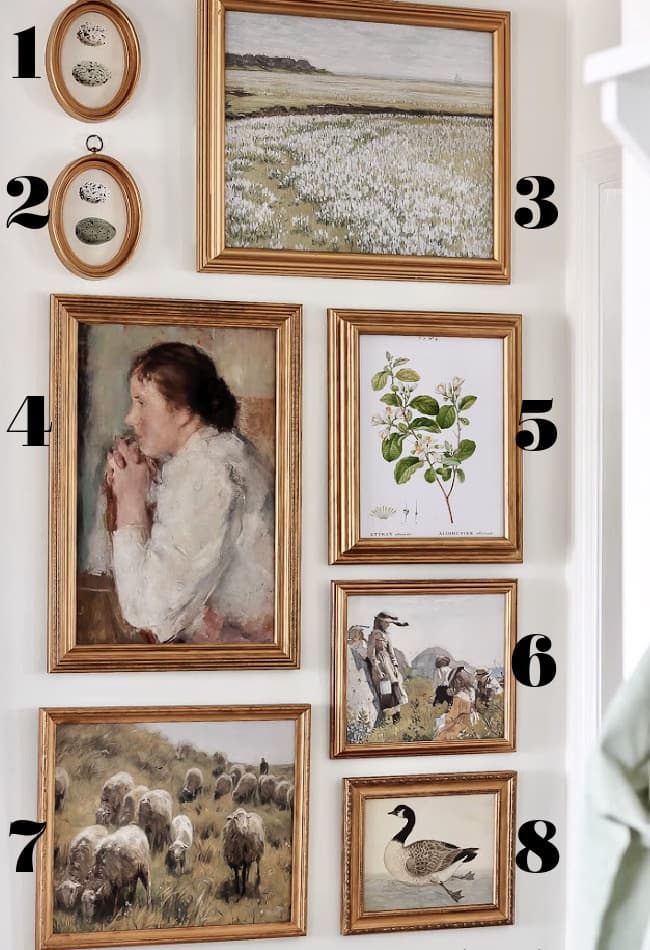Spring Gallery Wall with Public Domain Artwork Numbered for Sources