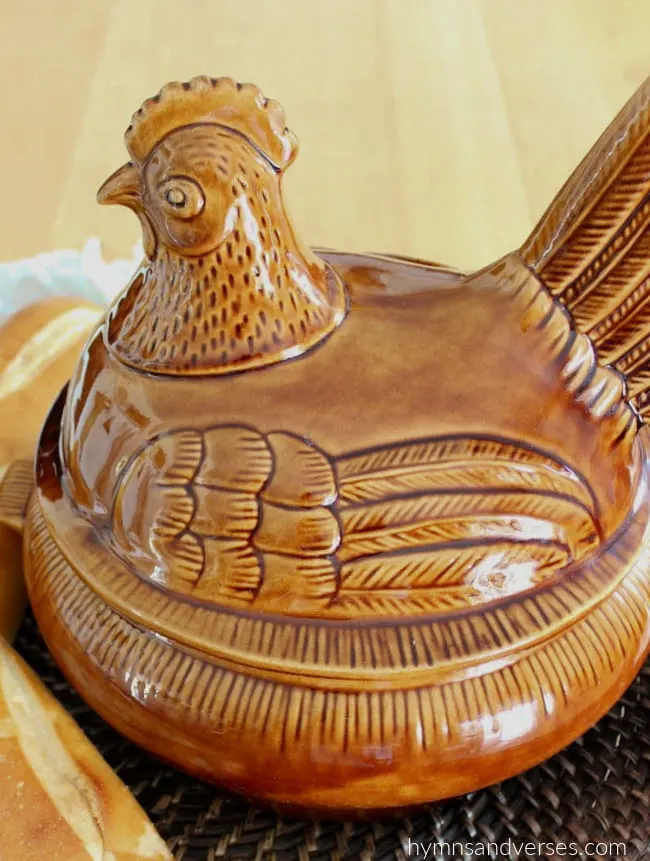 Glazed pottery soup tureen in the shape of a hen