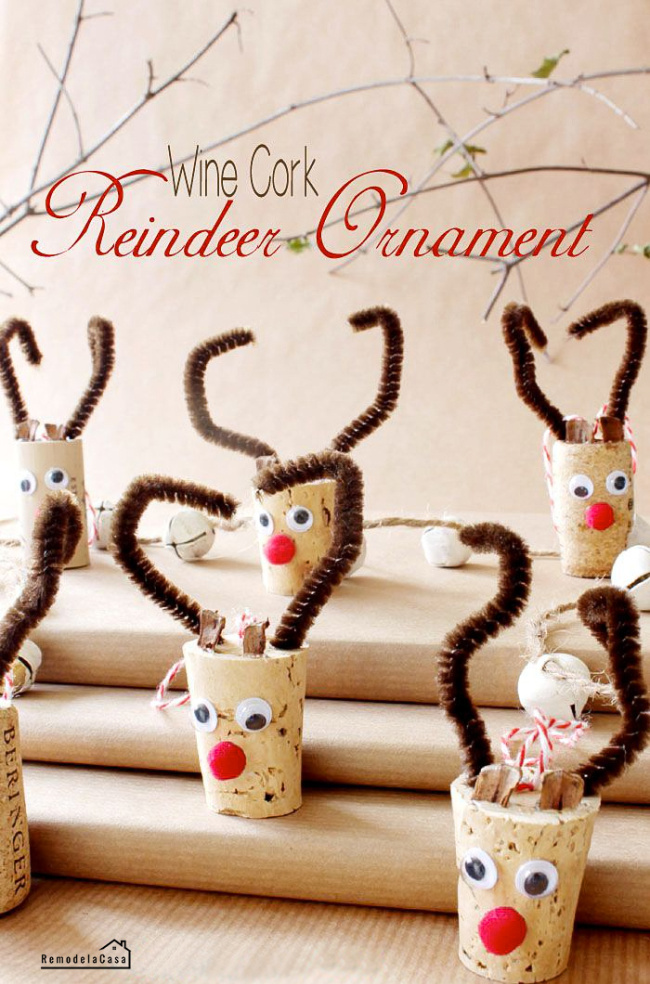 Upcycled wine corks intro deer ornaments