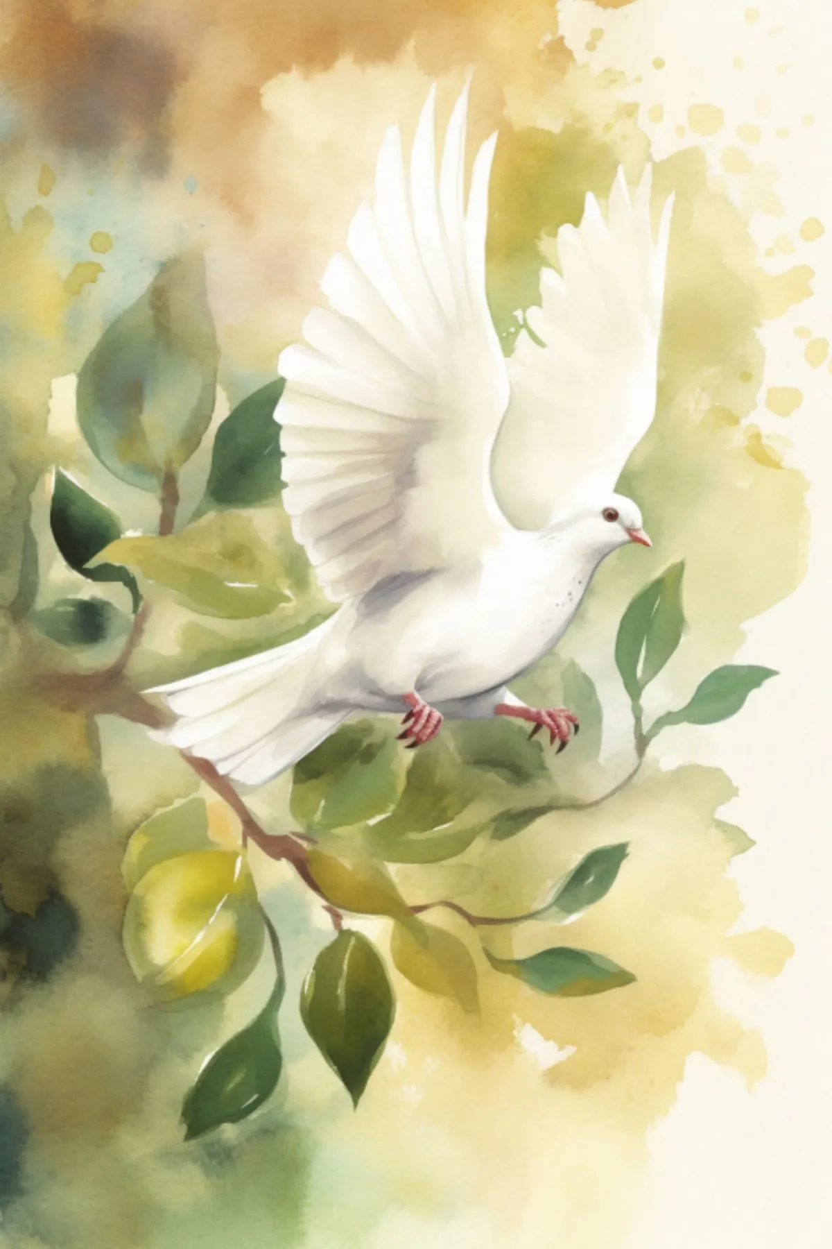 watercolor painting of dove with olive branch inspired by the Bible