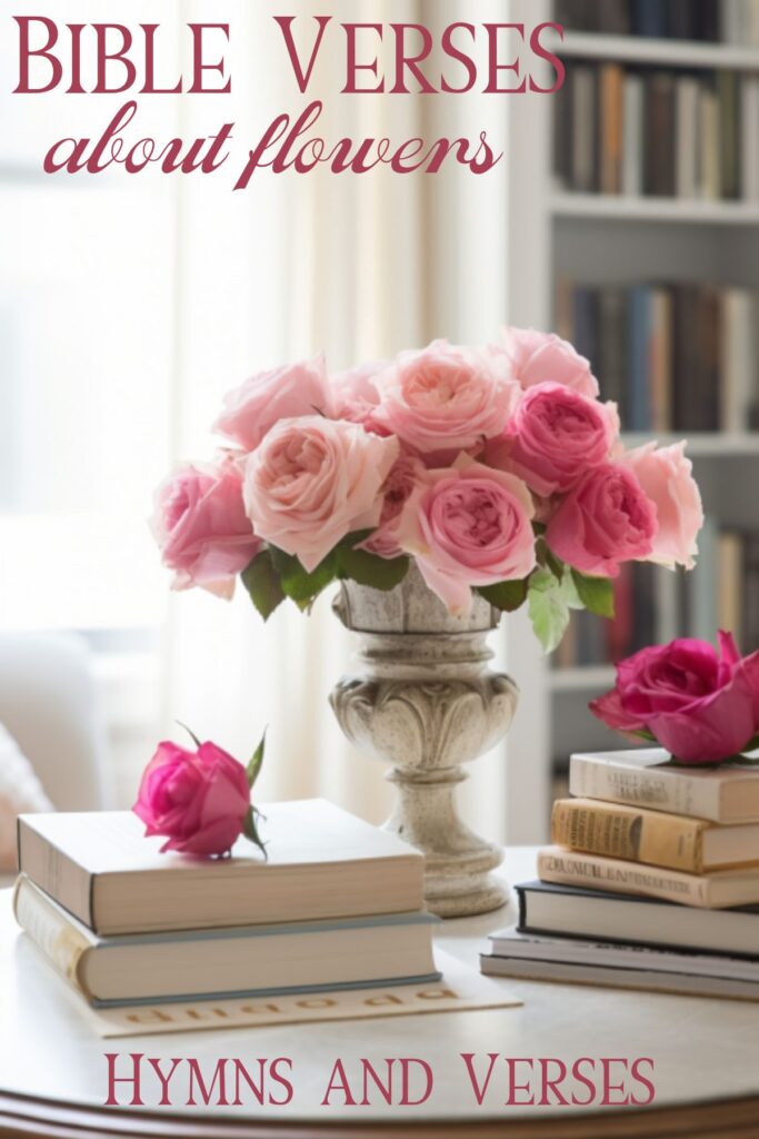 display of flowers and books