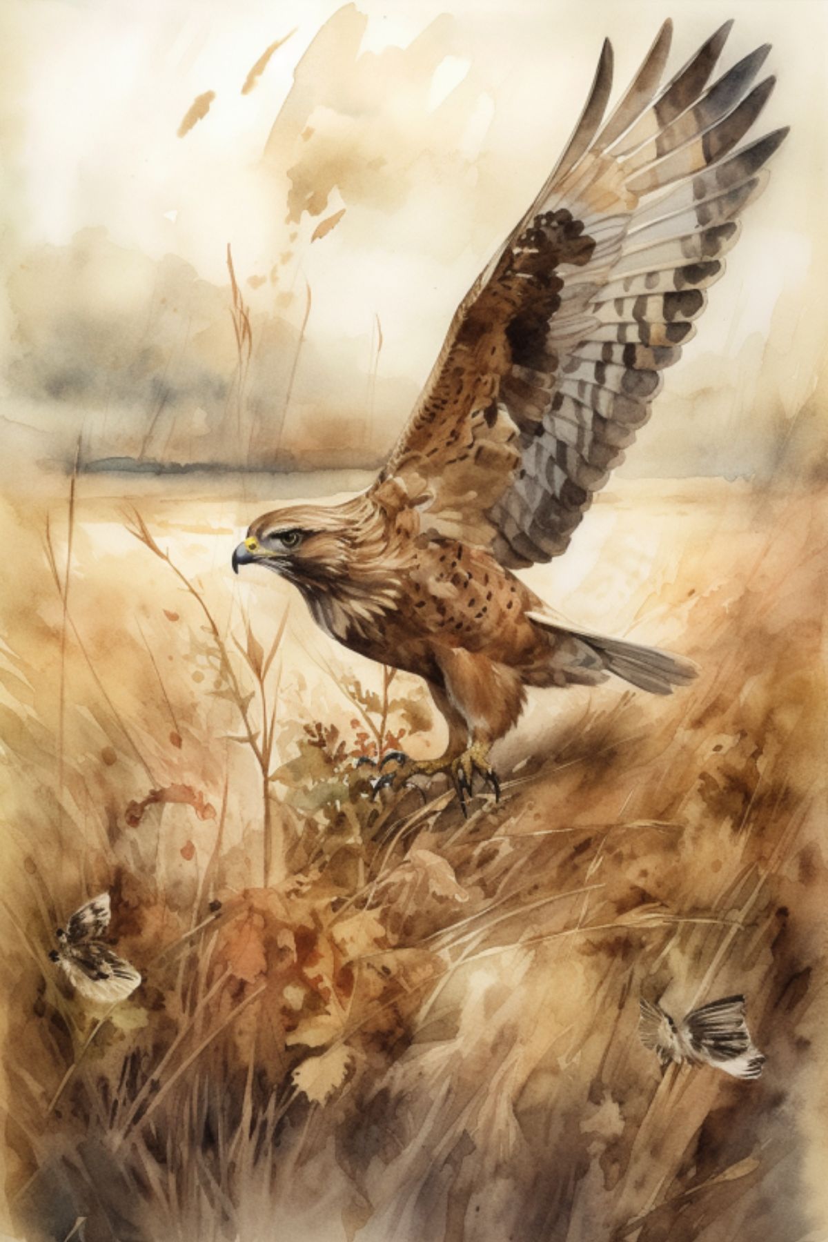 hawk in the plains watercolor painting inspired by the Bible