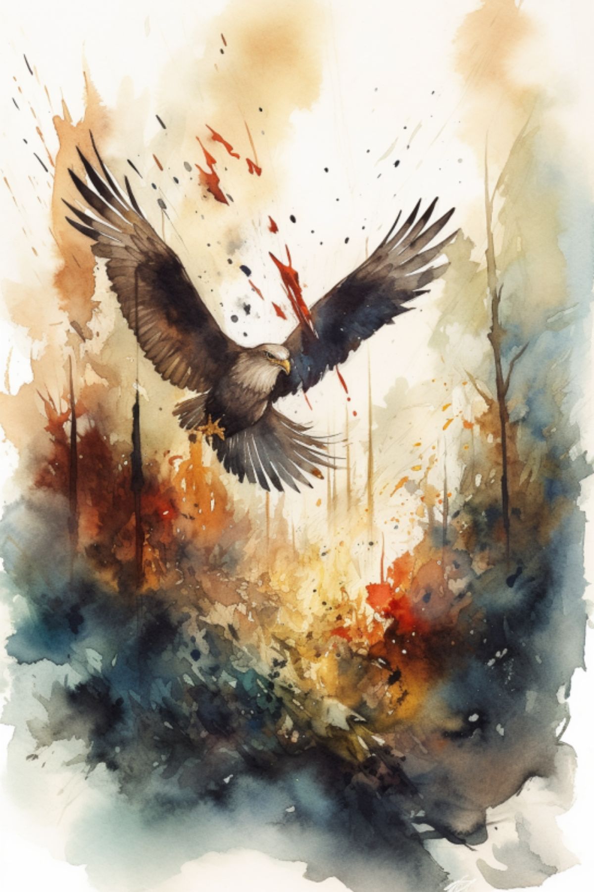 hawk in the forest watercolor painting inspired by the bible