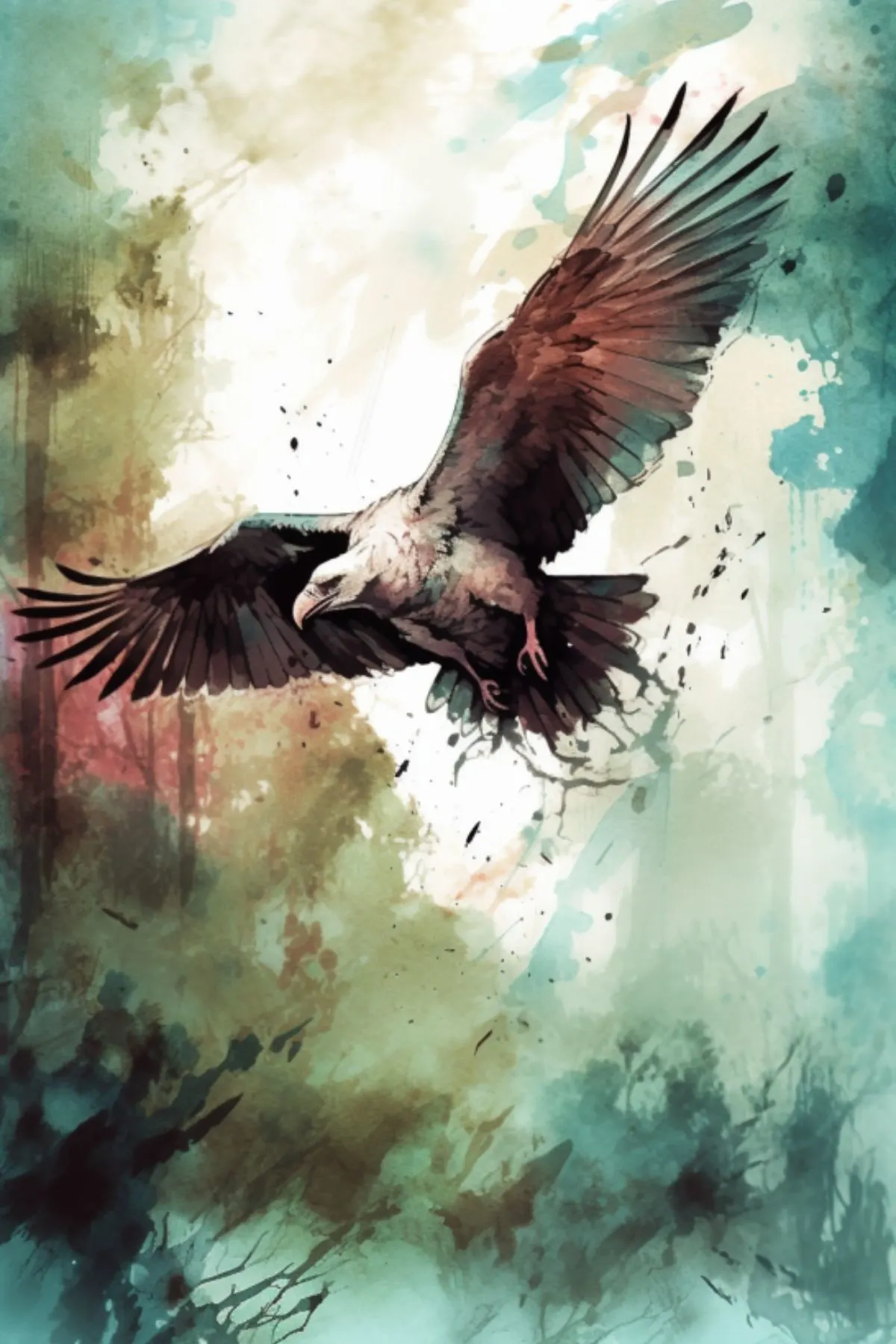 vulture in the forest watercolor painting inspired by the Bible