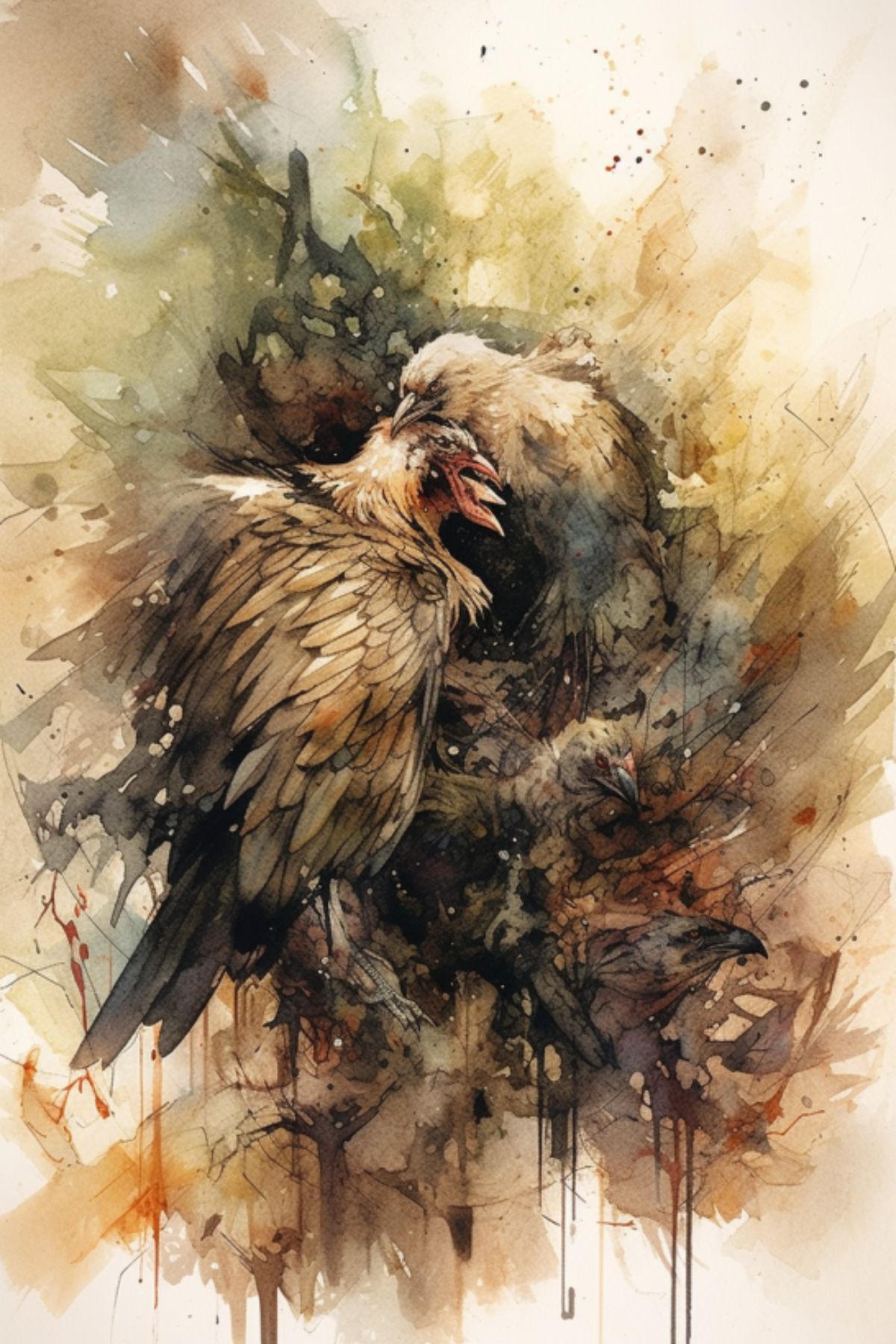watercolor painting of vultures inspired by the Bible