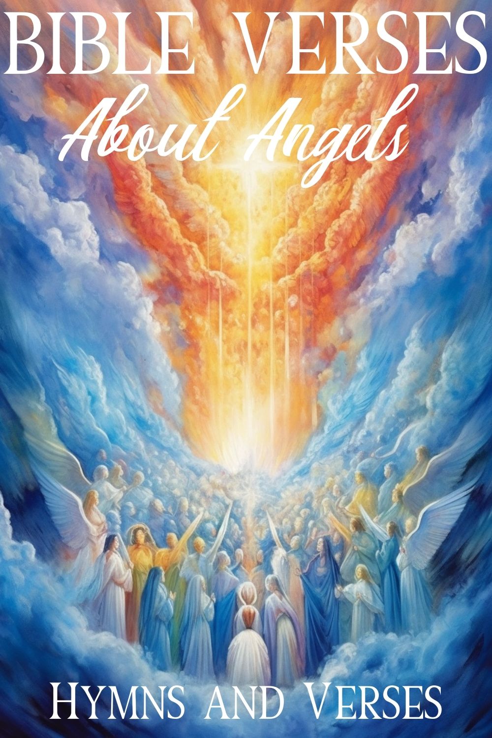 pinterest pin about bible verses about angels with watercolor image of angels in heaven