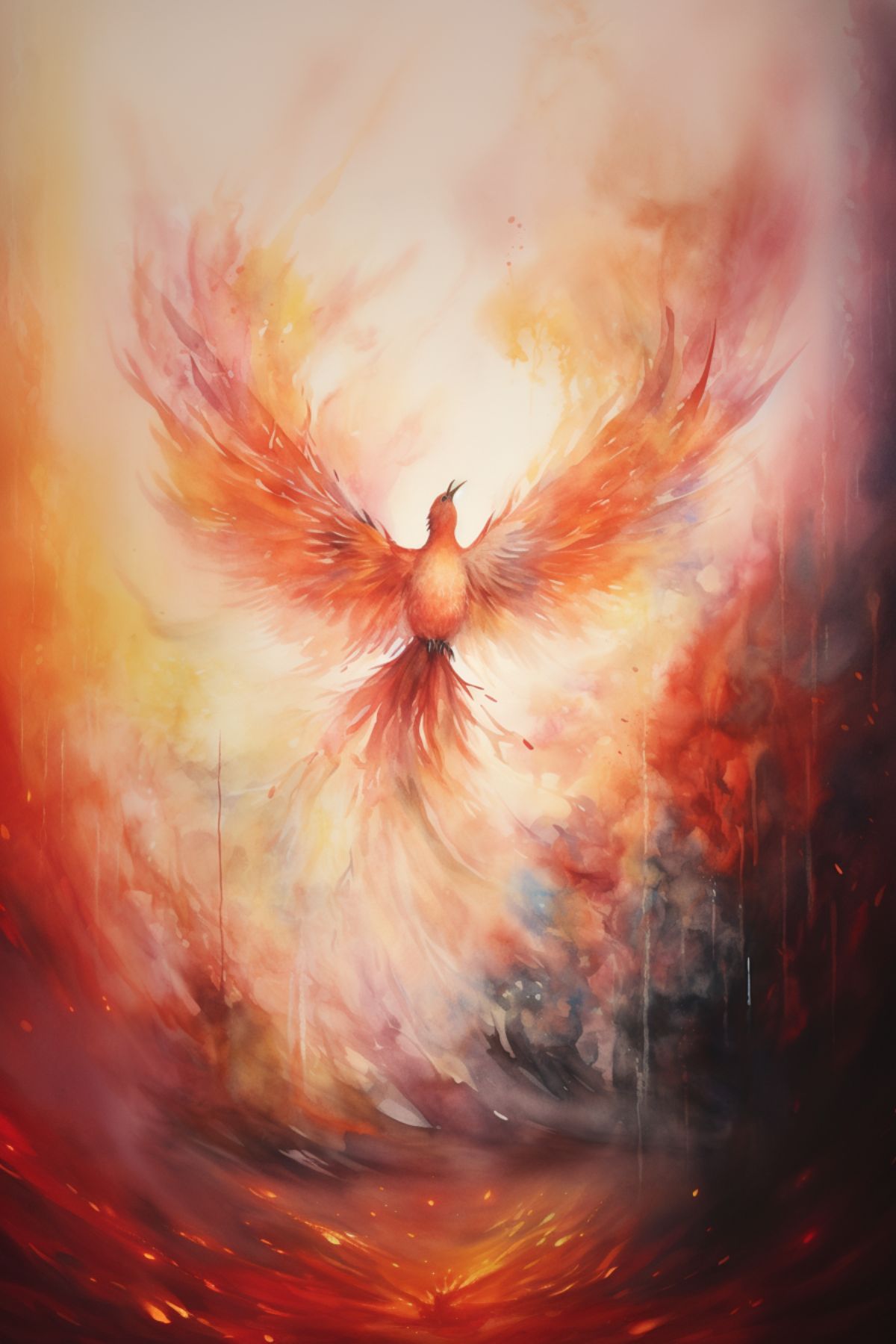 watercolor image of a Phoenix rising from the ashes