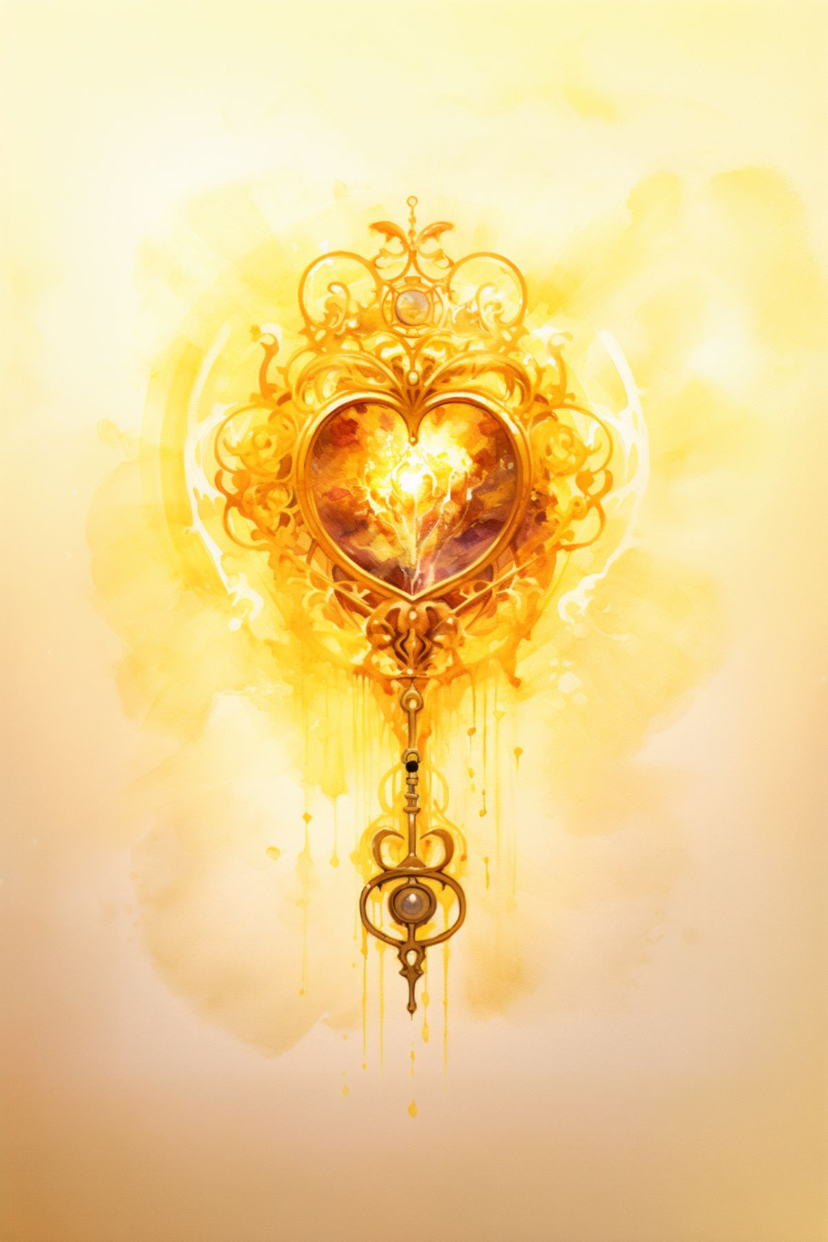watercolor image of a key with a heart in it symbolizing health and vitality