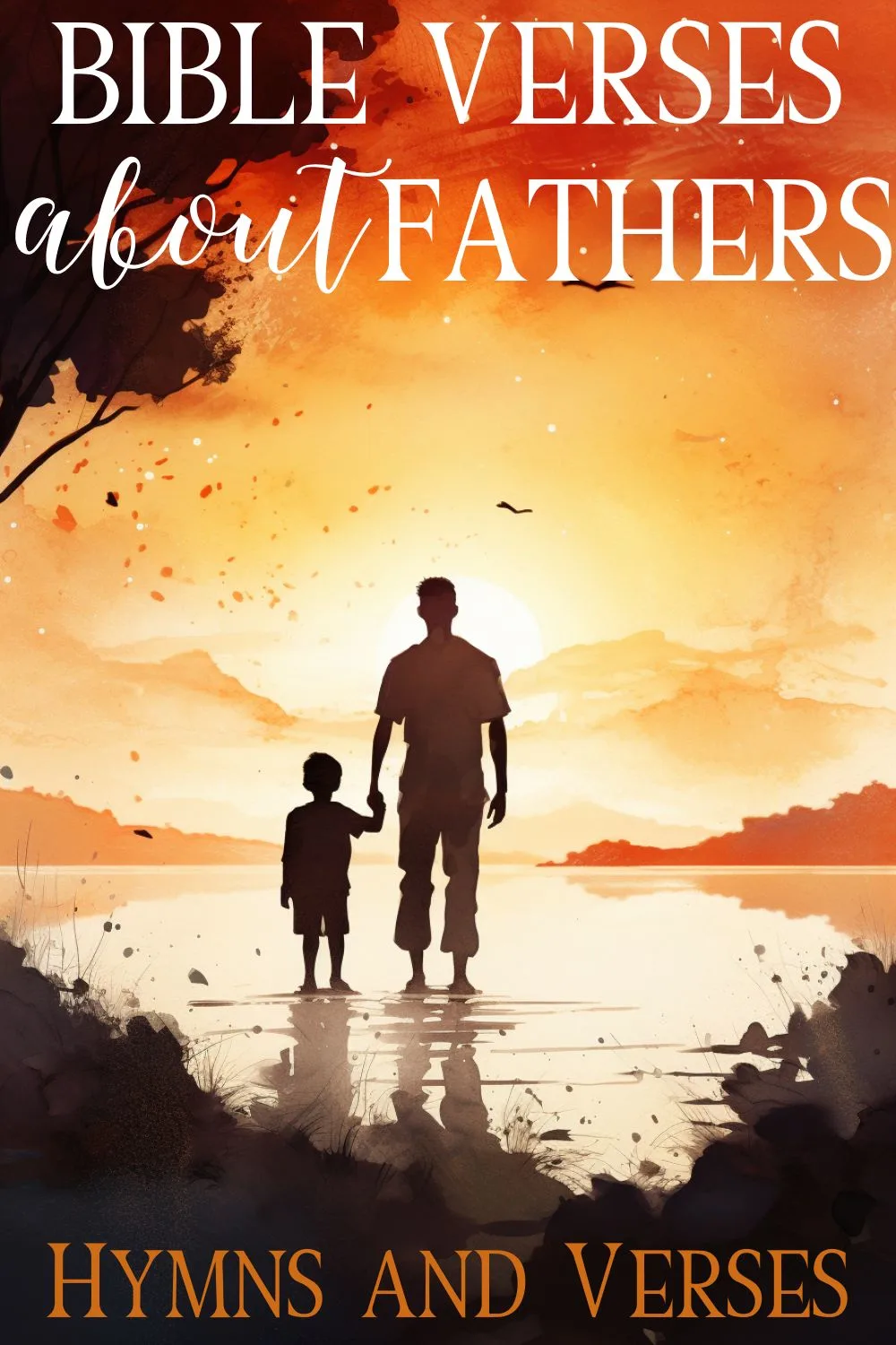 Pin images for Bible verses about fathers - features a father and sun walking into a sunset