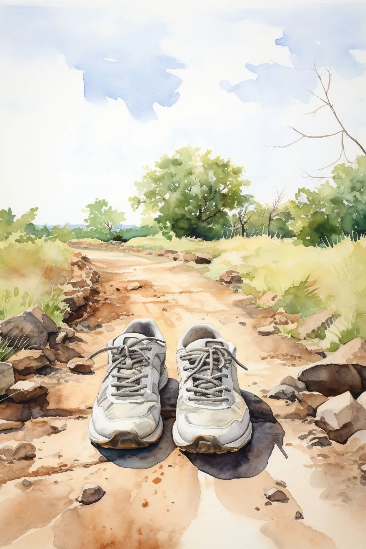 Cover image for prayers for athletes post - features a pair of sneakers on a dirt road